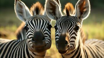 foto di da sciogliere il cuore Due zebre con un enfasi su espressione di amore. generativo ai