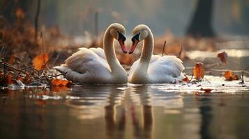 foto di da sciogliere il cuore Due cigni con un enfasi su espressione di amore. generativo ai