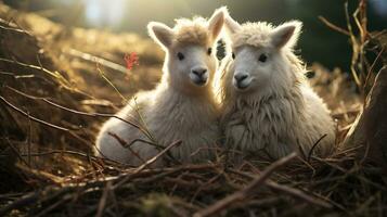 foto di da sciogliere il cuore Due llamas con un enfasi su espressione di amore. generativo ai