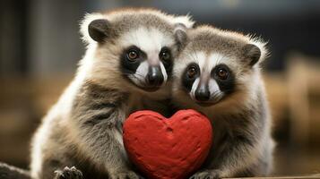 foto di da sciogliere il cuore Due lemuri con un enfasi su espressione di amore. generativo ai