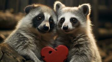 foto di da sciogliere il cuore Due lemuri con un enfasi su espressione di amore. generativo ai