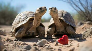 foto di da sciogliere il cuore Due deserto tartarughe con un enfasi su espressione di amore. generativo ai