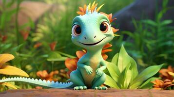 un' carino poco iguana nel disney cartone animato stile. generativo ai foto