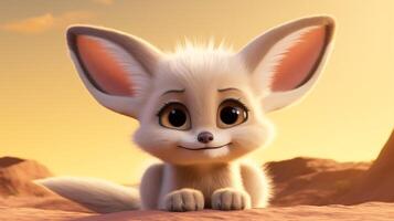 un' carino poco fennec Volpe nel disney cartone animato stile. generativo ai foto