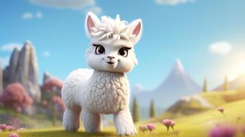 un' carino poco alpaca nel disney cartone animato stile. generativo ai foto