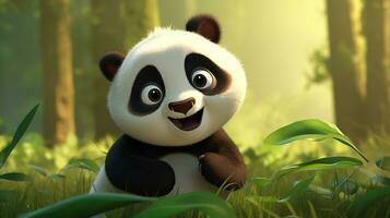 un' carino poco panda nel disney cartone animato stile. generativo ai foto