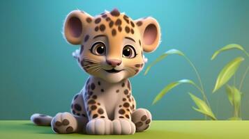 un' carino poco leopardo nel disney cartone animato stile. generativo ai foto