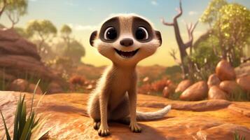 un' carino poco meerkat nel disney cartone animato stile. generativo ai foto