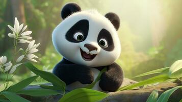 un' carino poco panda nel disney cartone animato stile. generativo ai foto