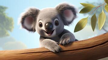 un' carino poco koala nel disney cartone animato stile. generativo ai foto