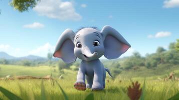 un' carino poco elefante nel disney cartone animato stile. generativo ai foto