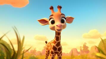 un' carino poco giraffa nel disney cartone animato stile. generativo ai foto