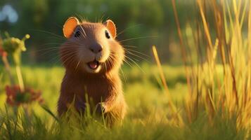 un' carino poco capibara nel disney cartone animato stile. generativo ai foto