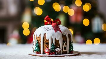 ai generativo vicino su tiro di Natale biscotti con bellissimo decorazioni foto