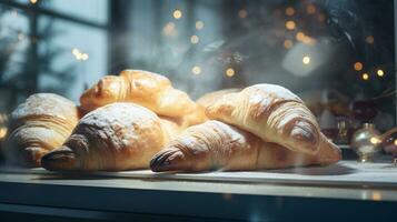 ai generativo vicino su tiro di Natale biscotti con bellissimo decorazioni foto