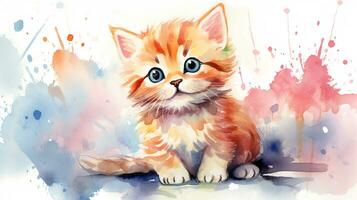 un' carino poco gatto nel acquerello stile. generativo ai foto