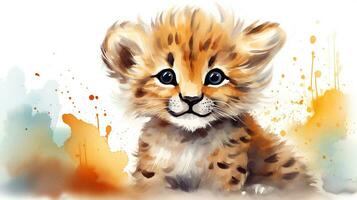 un' carino poco ghepardo nel acquerello stile. generativo ai foto