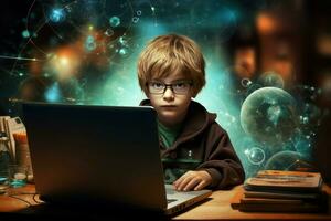 intraprendente computer ragazzo blogger. creare ai foto