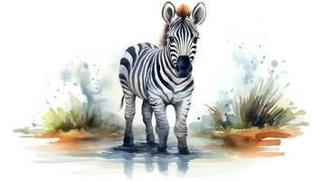 un' carino poco zebra nel acquerello stile. generativo ai foto