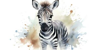 un' carino poco zebra nel acquerello stile. generativo ai foto