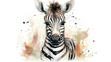 un' carino poco zebra nel acquerello stile. generativo ai foto