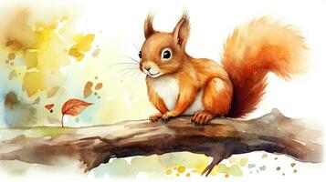 un' carino poco scoiattolo nel acquerello stile. generativo ai foto