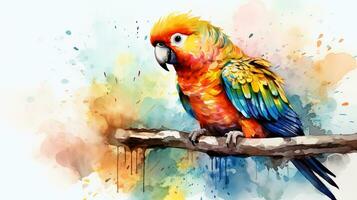 un' carino poco pappagallo nel acquerello stile. generativo ai foto