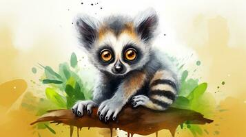 un' carino poco lemure nel acquerello stile. generativo ai foto