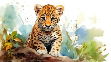 un' carino poco giaguaro nel acquerello stile. generativo ai foto