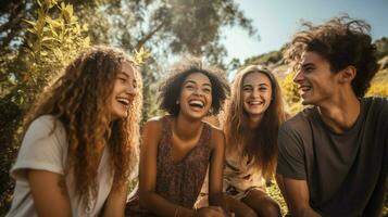 un' gruppo di giovane adulti sorridente all'aperto godendo natura foto