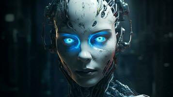 un' robot con blu occhi e un' raggiante testa foto