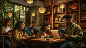 africano uomini e donne apprendimento in casa giovane adulti studia foto