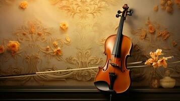 classico eleganza violino su astratto ornato fondale foto