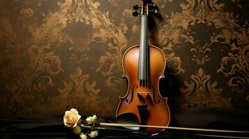 classico eleganza violino su astratto ornato fondale foto