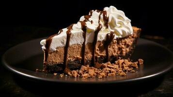 decadente cioccolato torta di formaggio fetta su nero piatto foto