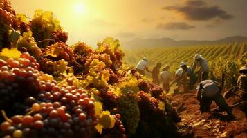 agricoltori raccolta fresco frutta nel il autunno luce del sole calore foto