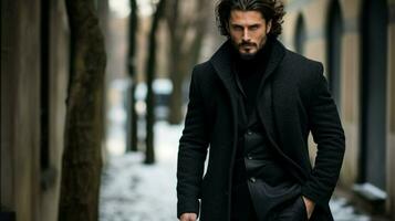 alla moda uomini inverno cappotto buio lana eleganza foto