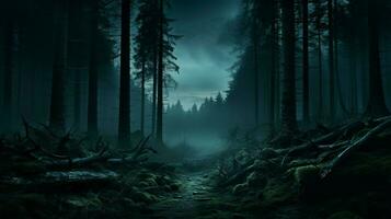 nebbioso foresta paesaggio buio silhouette misterioso atmosfera foto