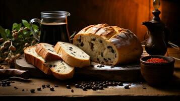 fresco pane caldo caffè rustico fatti in casa pasto foto