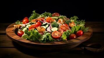 fresco salutare insalata con biologico verdure su un' di legno foto