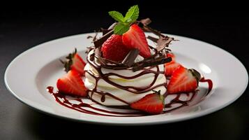 fresco fragola dolce con cioccolato e crema turbinii foto