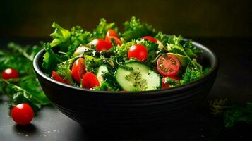 fresco vegetariano insalata ciotola con biologico verde verdure foto