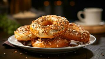 appena al forno fatti in casa sesamo bagel un' salutare buongustaio foto