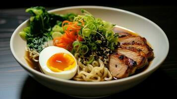 appena cucinato ramen tagliatelle con Maiale verdure foto