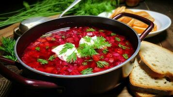appena cucinato vegetariano borscht Perfetto per pranzo foto