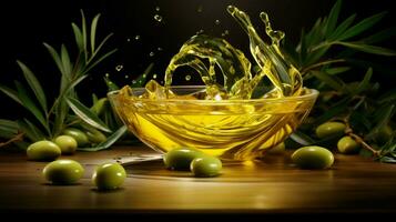freschezza e natura versare in il ciotola di biologico oliva foto