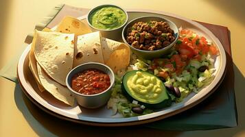 freschezza su un' piatto taco carne guacamole tortilla salsa foto