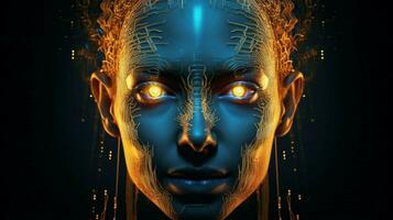 futuristico computer grafico di raggiante umano viso foto