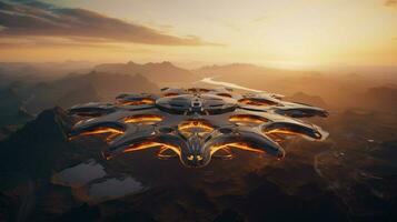 futuristico fuco cattura aereo Visualizza a tramonto foto