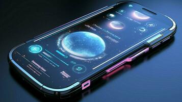 futuristico galassia mobile Telefono si connette con senza fili foto
